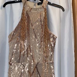 Size M, rose gold dress with sparkles, bead sleeves
